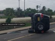 US Ambassador’s vehicle turns turtle on Lamaha Street