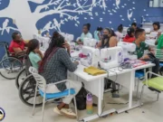 20 women living with disabilities being trained in garment construction at Learning Lab