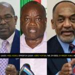 FROM LEFT_ VICE-PRESIDENT, DR BHARRAT JAGDEO; AFC LEADER, NIGEL HUGHES; OPPOSITION LEADER, AUBREY N