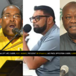 FROM LEFT_ AFC LEADER, NIGEL HUGHES; PRESIDENT DR IRFAAN ALI; AND PNCR, OPPOSITION LEADER, AUBREY NO