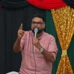 President Ali addresses a large gathering during his weekend outreach to Region Six