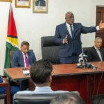 Prime Minister Brigadier (Ret’d) Mark Phillips delivering remarks at contract signing on Friday