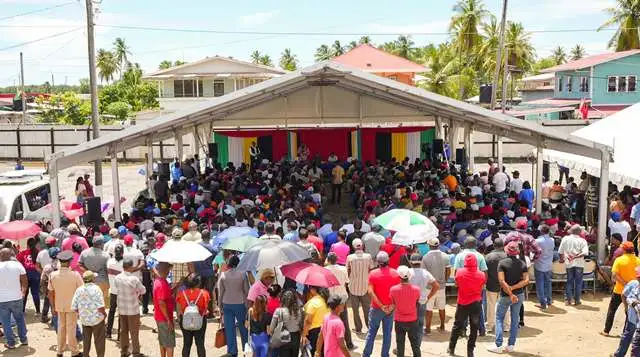President, Dr Mohamed Irfaan Ali addressing scores of fisherfolk and sugar workers at the Albion Community Ground on Thursday