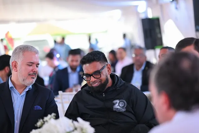 President, Dr Mohamed Irfaan Ali and Colombia’s Former President, Ivan Duque at the inauguration ceremony of the DROMINC Asphalt Plant