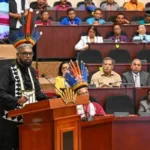 President Dr Mohamed Irfaan Ali delivering the feature address during the opening of the National Toshaos Council Conference on Monday