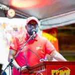 President Dr Mohamed Irfaan Ali addresses thousands of residents at a public meeting in New Amsterdam on Monday evening