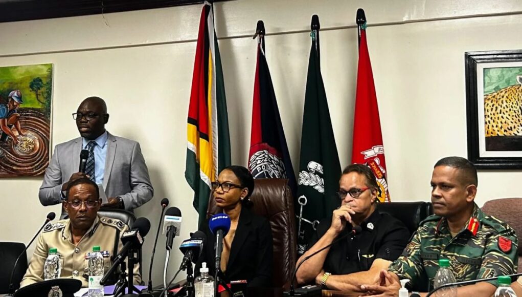 Minister of Home Affairs, Oneidge Walrond, during a media briefing on Tuesday evening